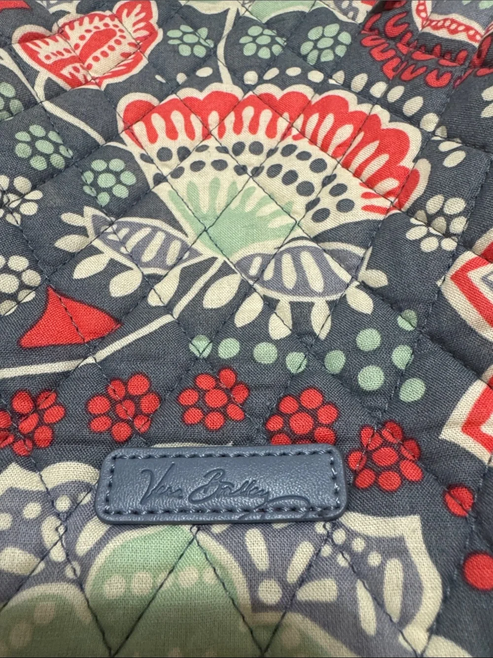 Vera Bradley Quilted Floral Backpack in Gray, Red & Light Green